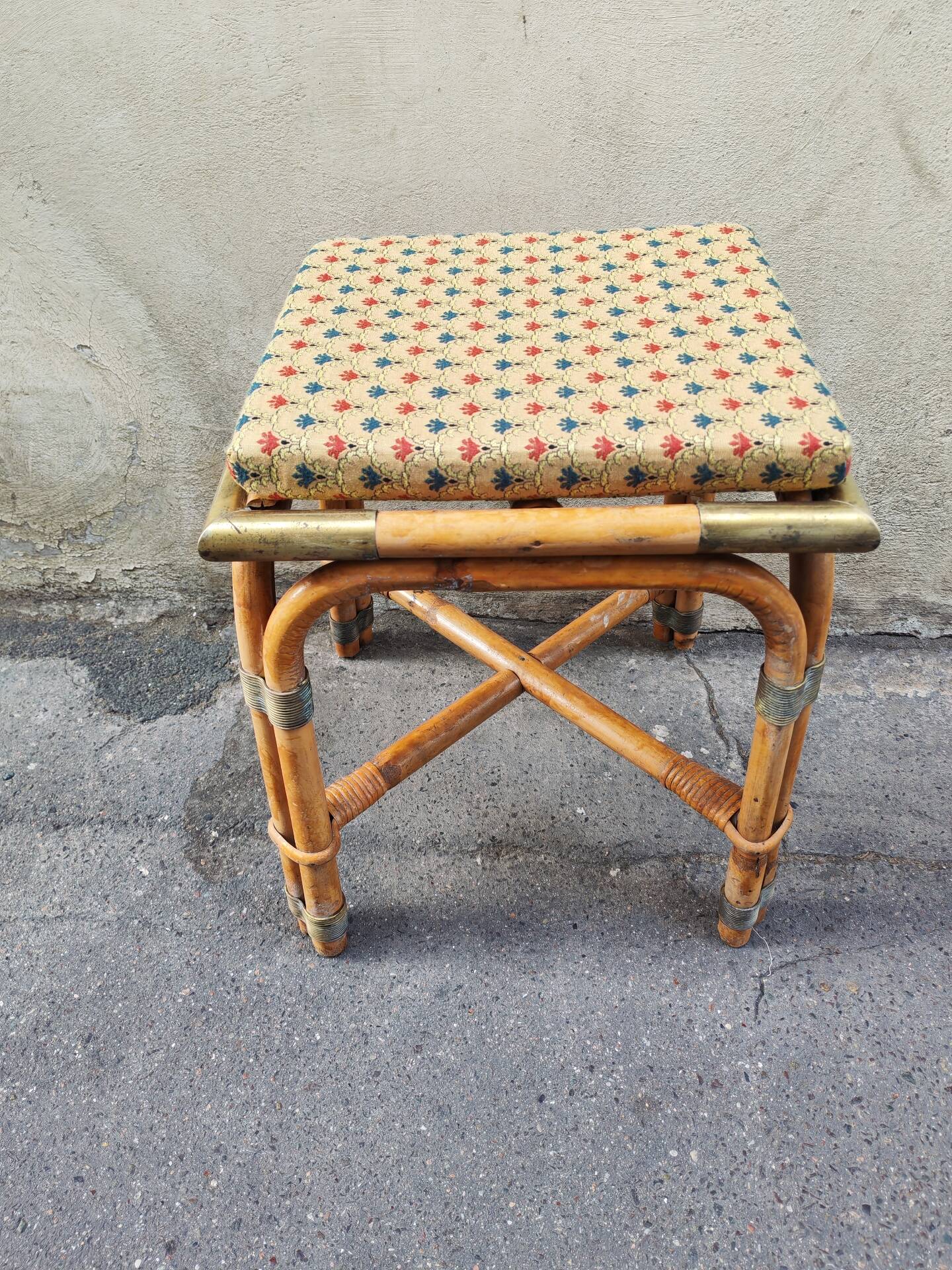 Bamboo and brass stool with cushion