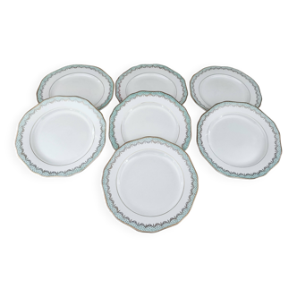 Lot de 7 assiettes à dessert en faïence Longwy France modèle Trianon