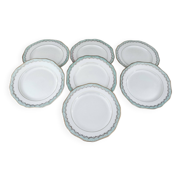 Set of 7 Longwy France earthenware dessert plates, Trianon model