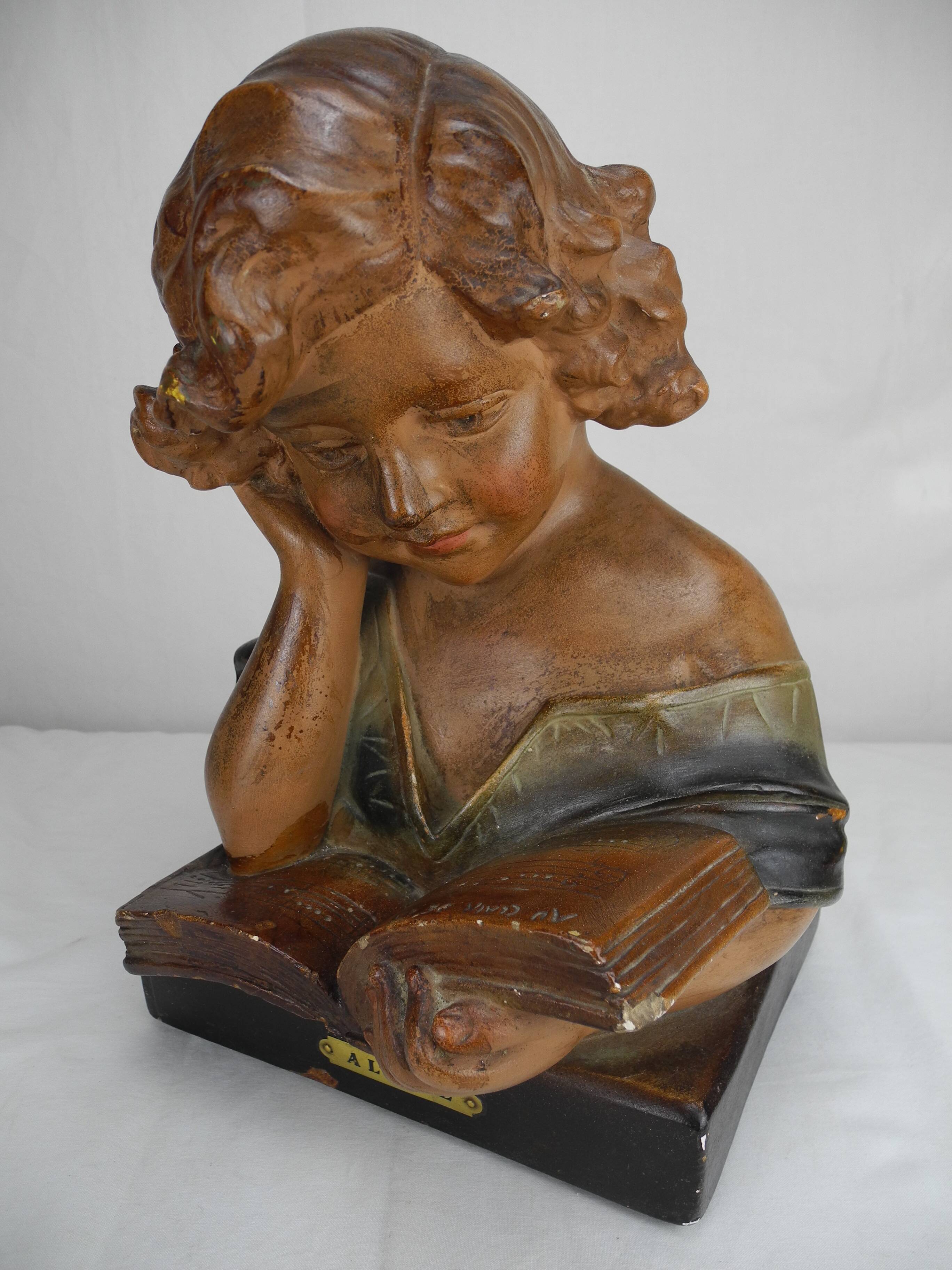 Old plaster bust under study art deco antique french bust 30s