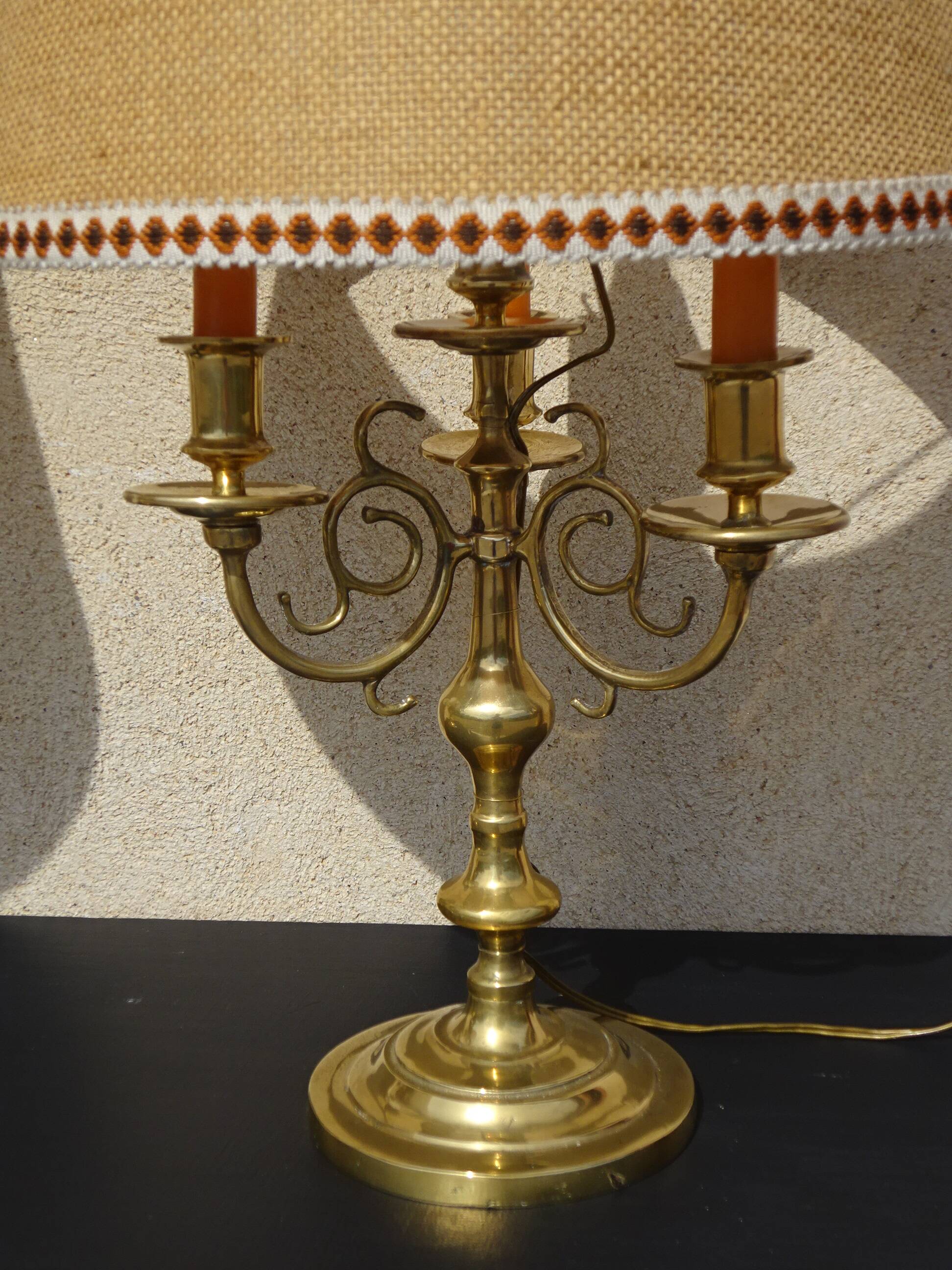 Copper candlesticks adapted as bedside lamps, the pair.