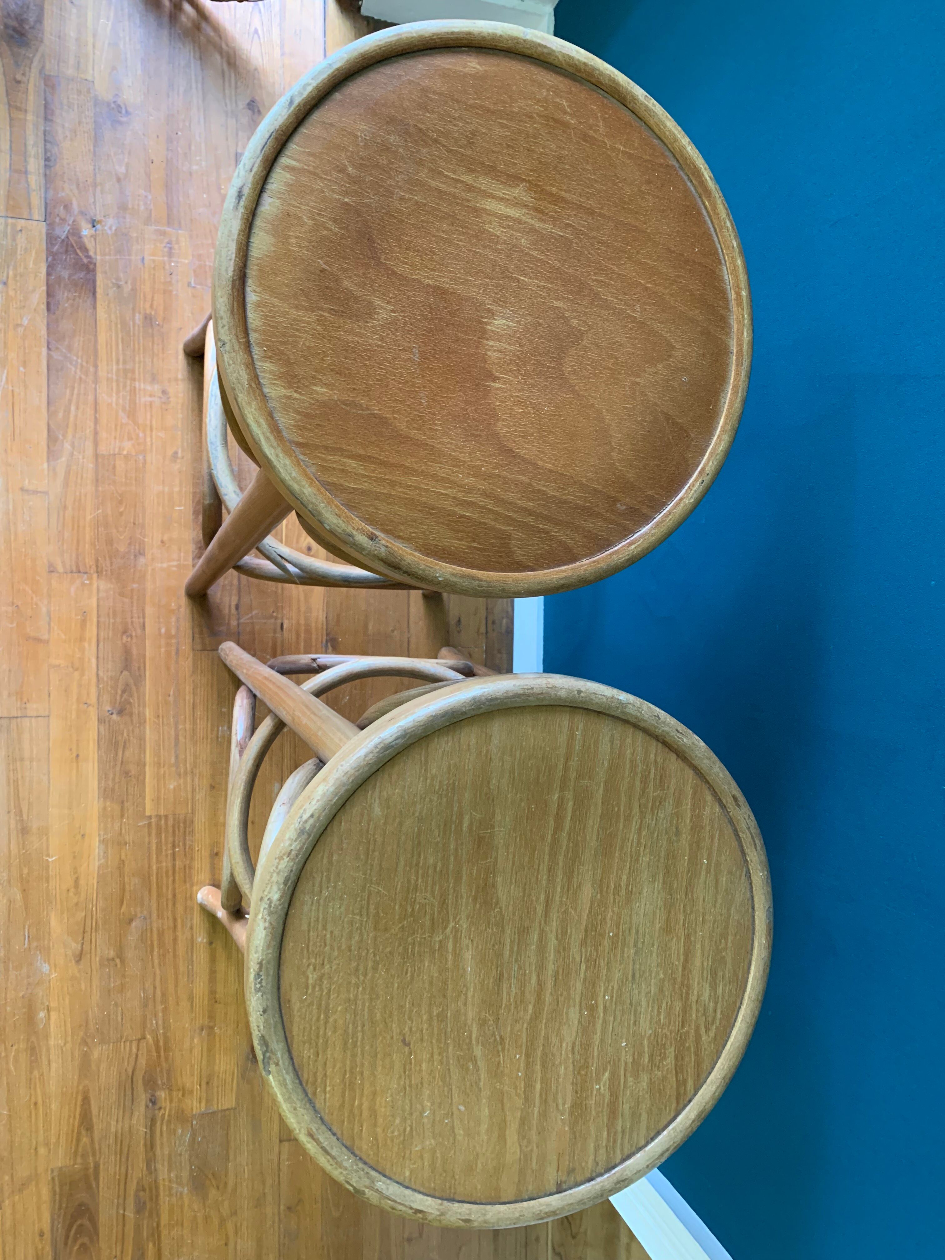 Pair of curved wooden bar stools