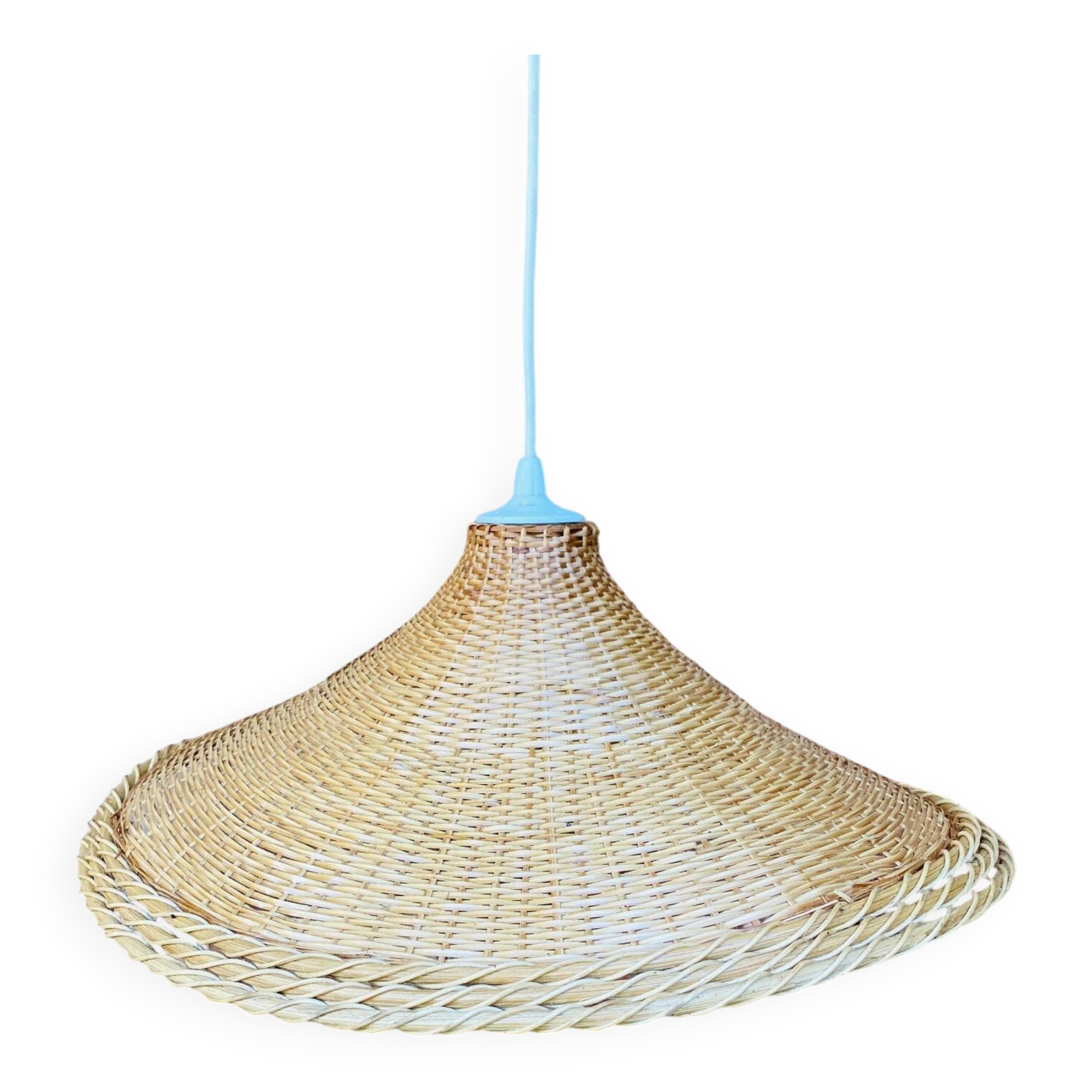 Large vintage oval rattan pendant light