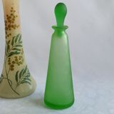 Vintage green satin blown glass bottle