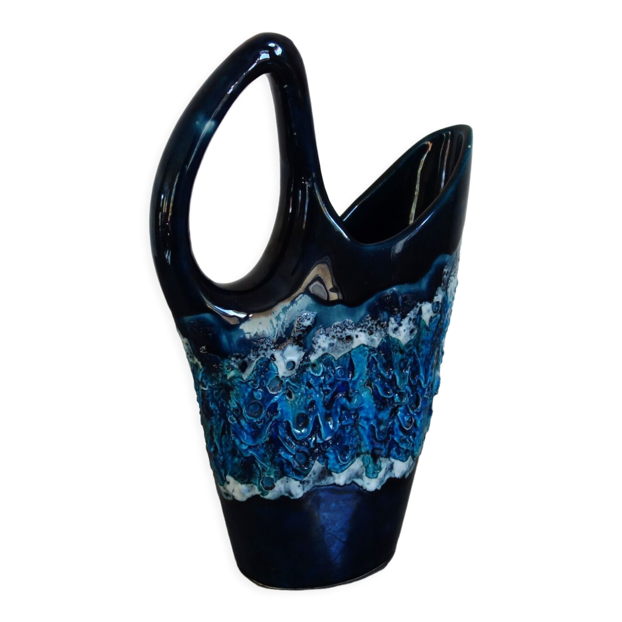Blue vase fat lava Vallauris sea foam décor 70s