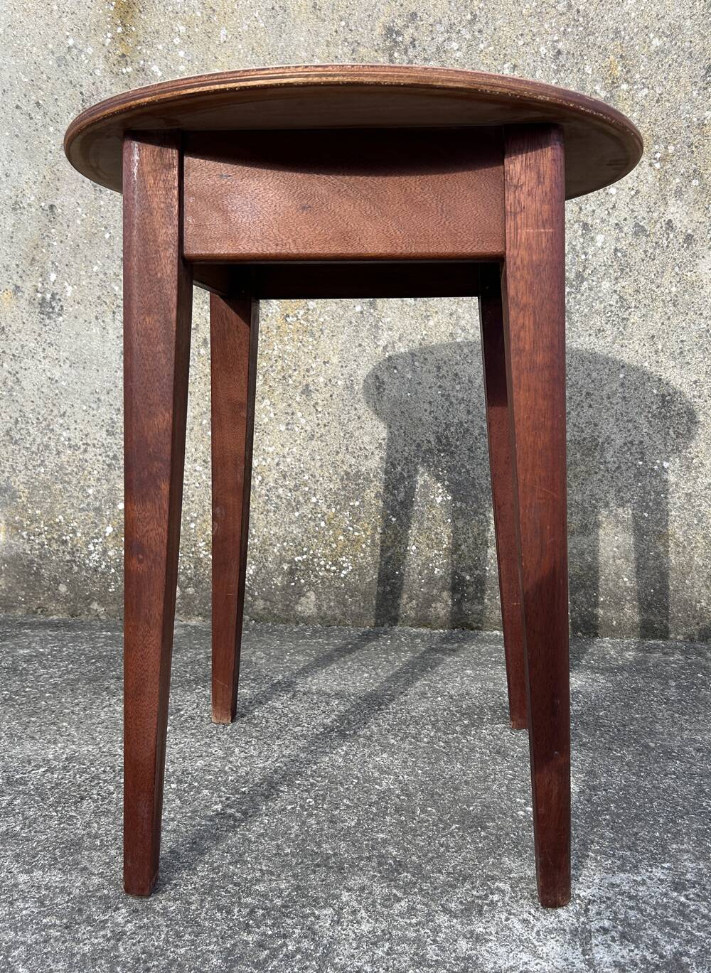 Round pedestal table, wood, vintage, 1950s