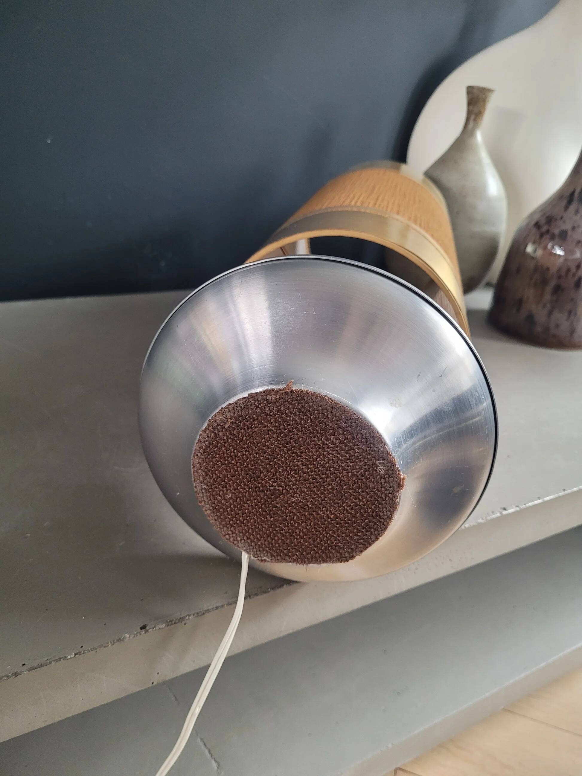 Vintage table lamp with brushed aluminium base - cylinder shade