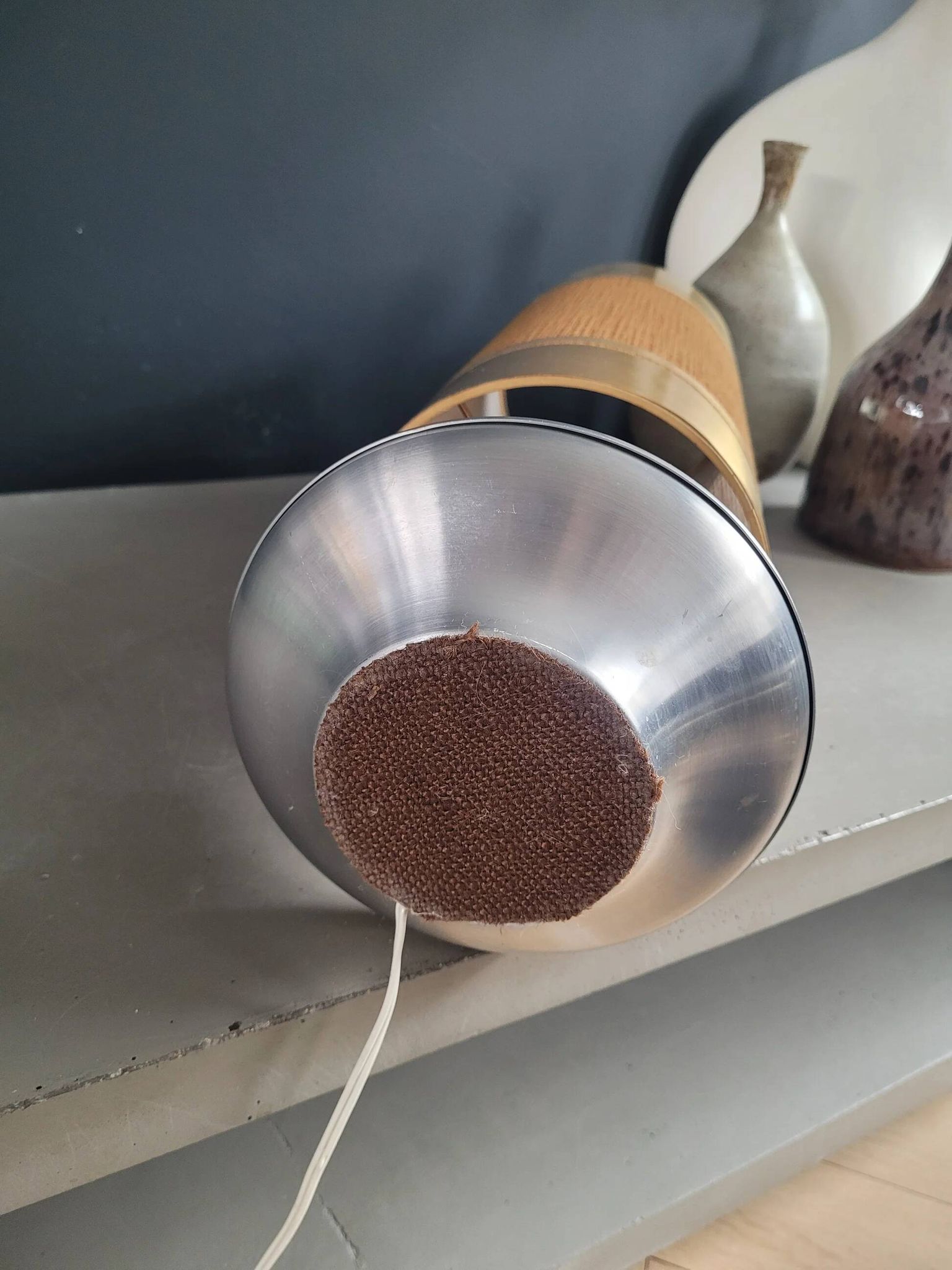 Lampe à poser vintage pied aluminium brossé - abat-jour cylindre