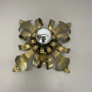 Rare 24 cm Large Theatre Ceiling Light in Gold-Coloured Brass in Florentine Leaf Style, Italy, 1970s