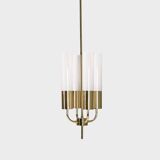 Large Glashütte Limburg brass & opaline chandelier, Germany, 1970s