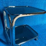 Vintage 1970 rectangular chrome oval profile rolling dessert trolley 2