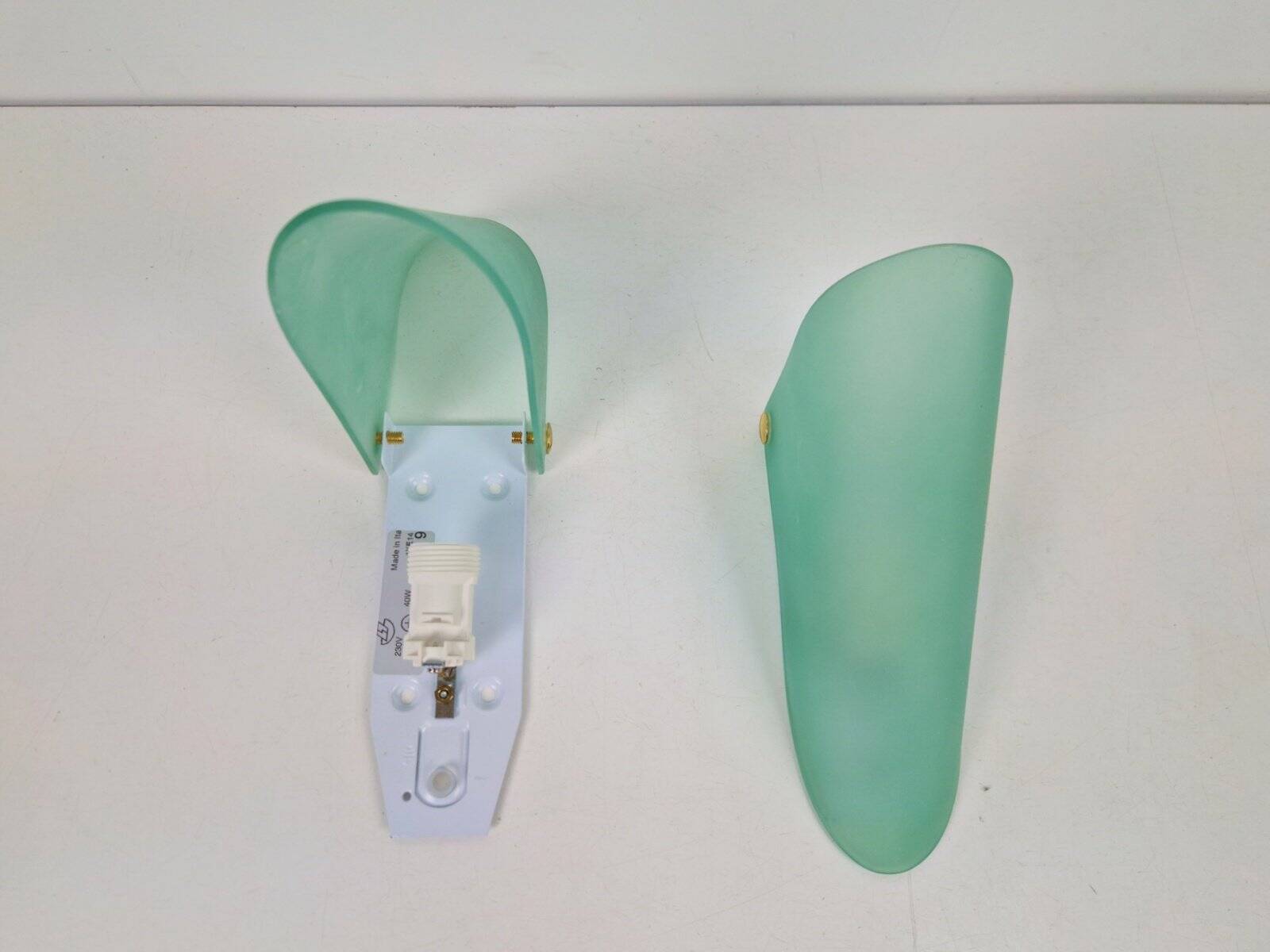 Vintage Triangular Conical Wall Sconces in Green Frosted Glass from Lumal-It, 1990s, Set of 2