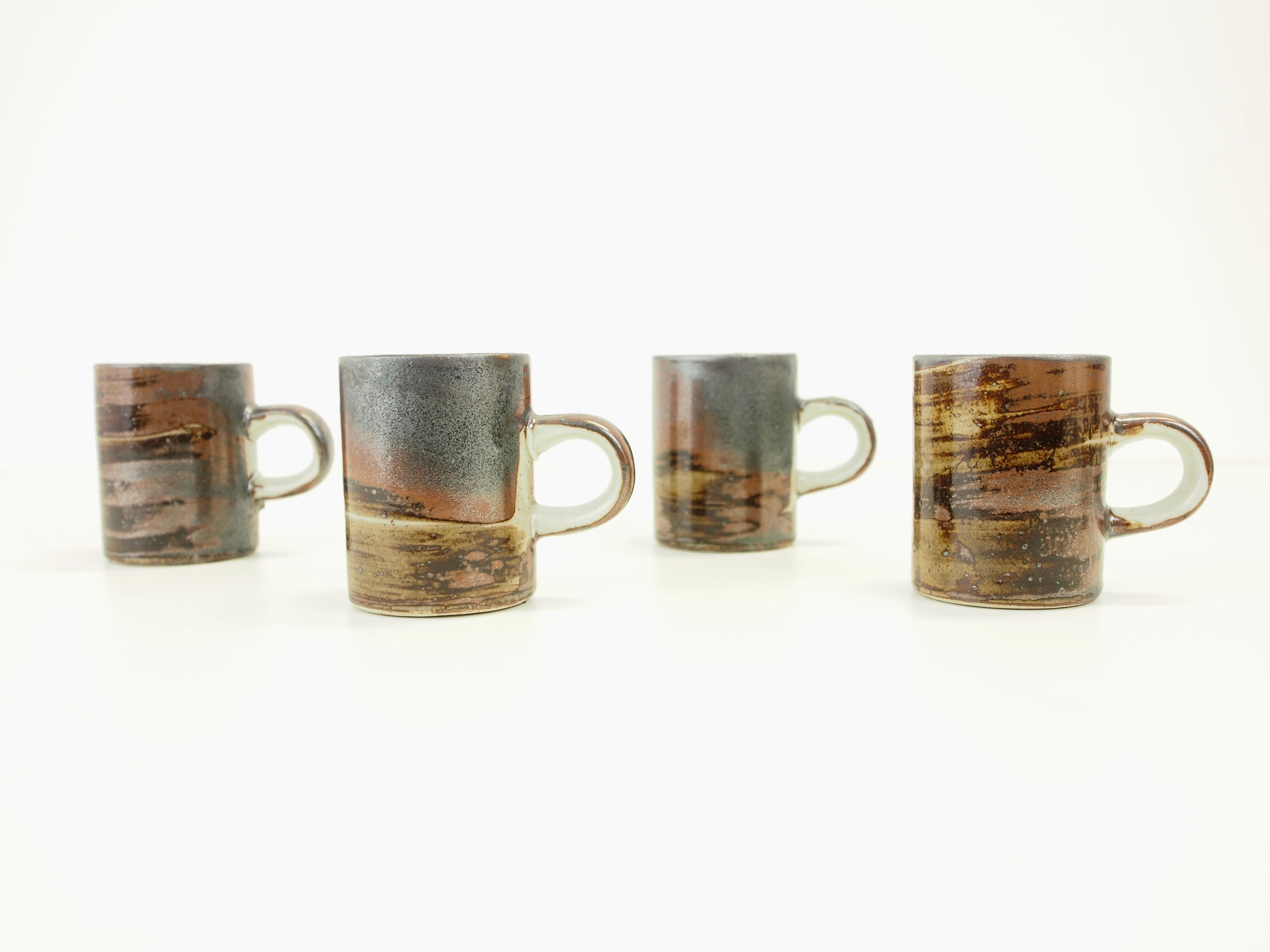 Lot of 4 espresso cups and 4 sub cups in Japanese "Raku" style