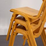 Vintage Stackable School Chairs made of wood and plywood, UK, 1970s