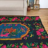 Charming Romanian rug with deers, lovely nature scenery on a floral background 155x205cm
