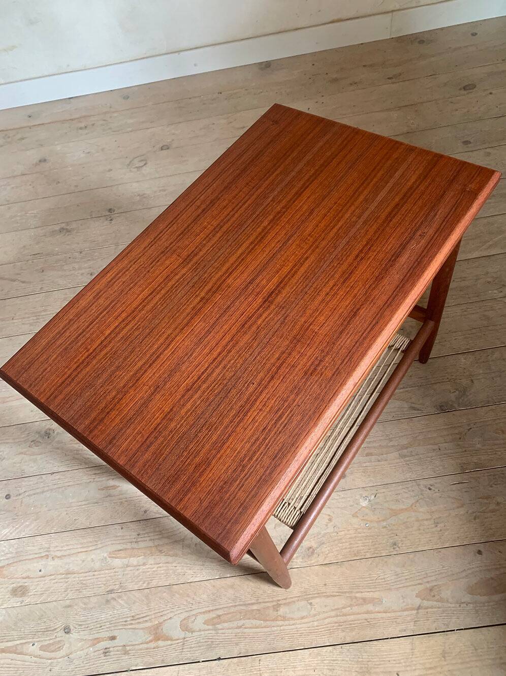 Vintage teak and rope magazine rack coffee table