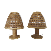 Pair of bamboo rattan lamps from the 60/70