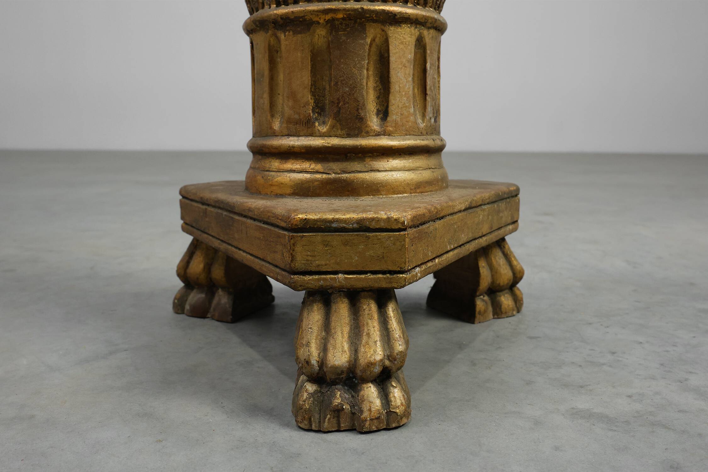 Pair of Gilt Wooden Pedestals with Plaster Decoration, France 19th Century