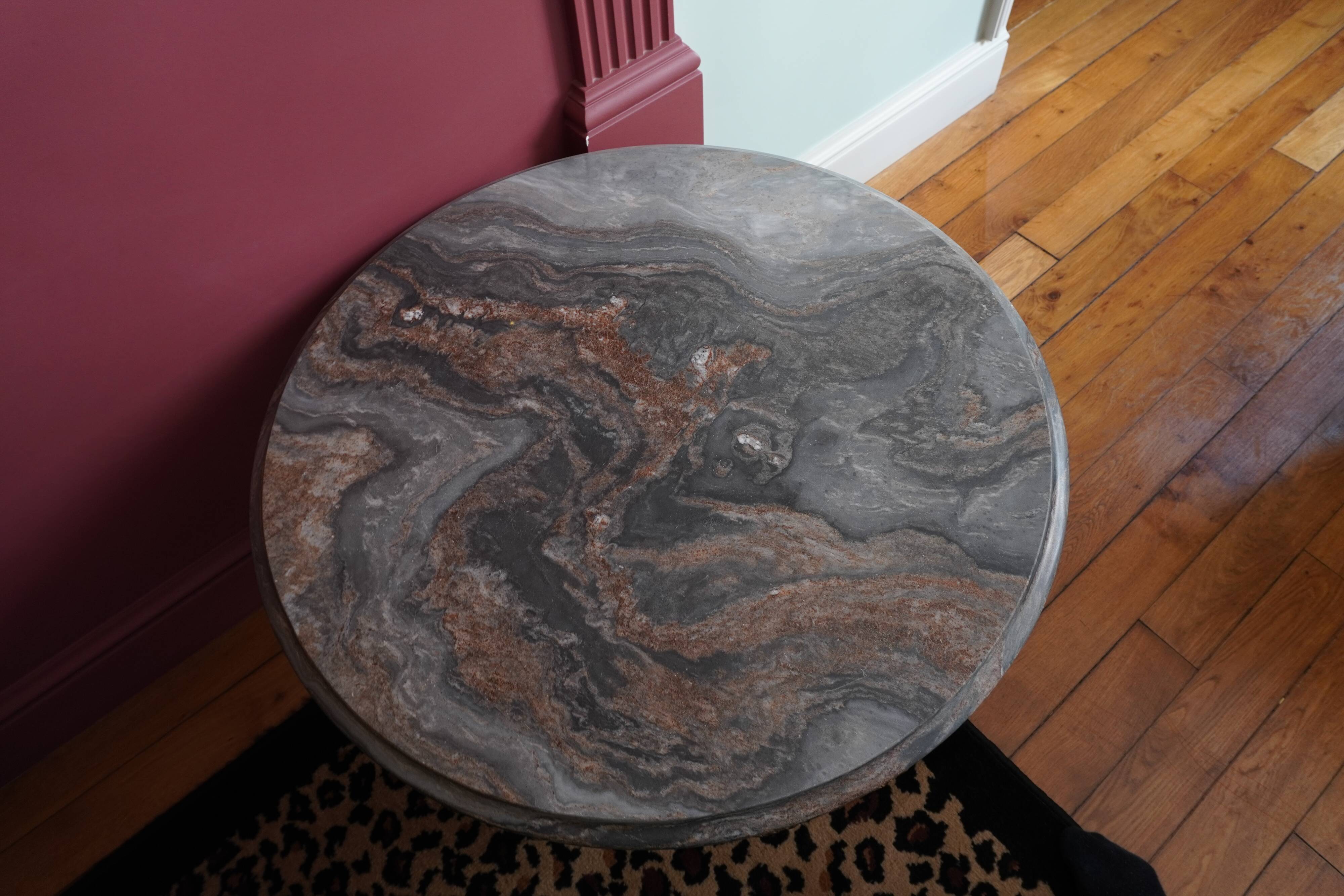 Louis XVI style round coffee table in marble and brass