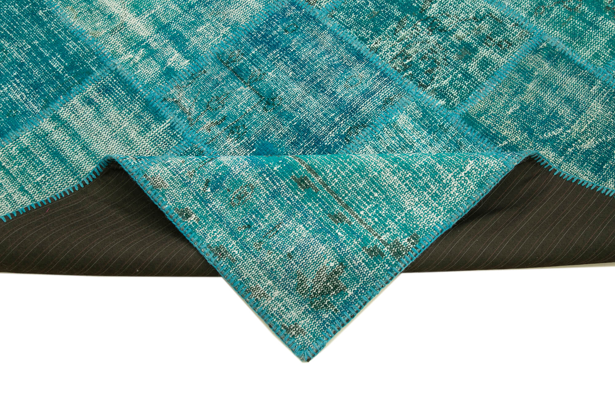 Handwoven Anatolian Contemporary 174 cm x 240 cm Turquoise Patchwork Carpet