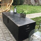 Old chest or wooden trunk black patina