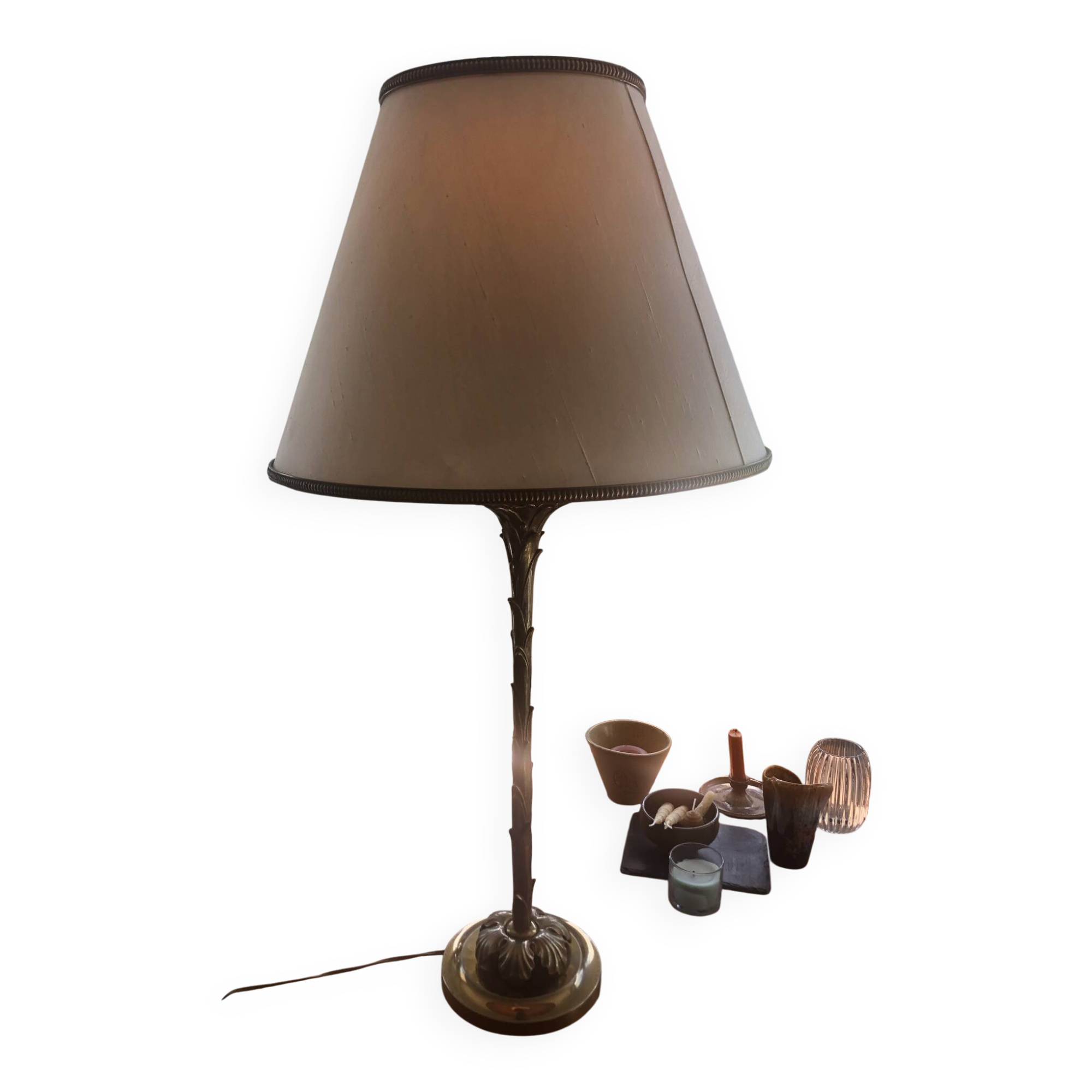 Lampe en bronze décor palmier Maison Bagués années 1970 en TBE