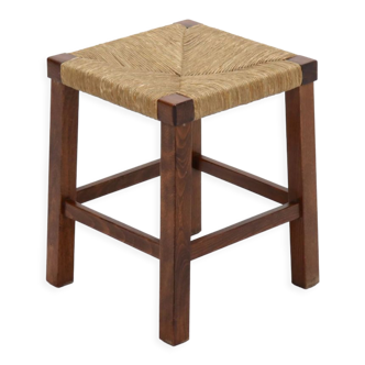 Vintage oak and rush stool 1960s