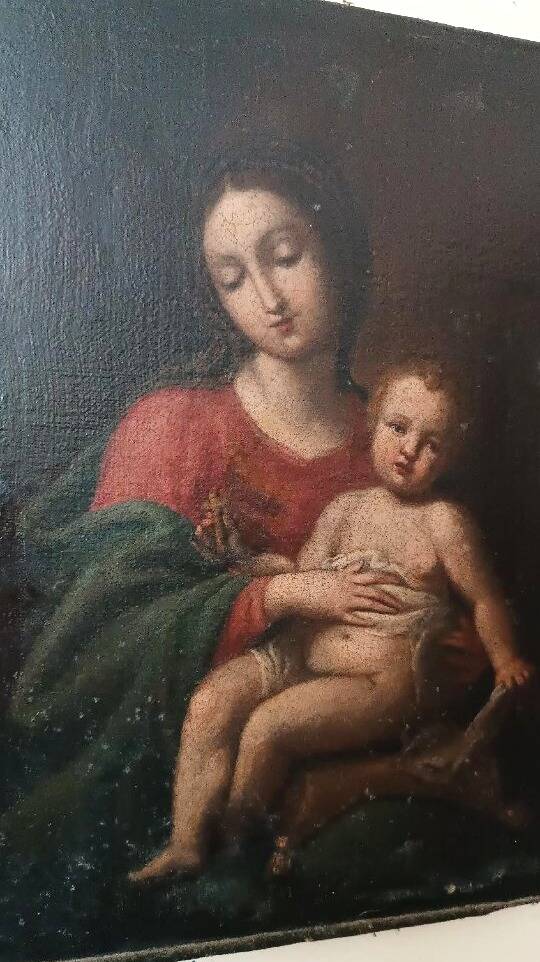 Old painting, oil on canvas, Virgin with Child