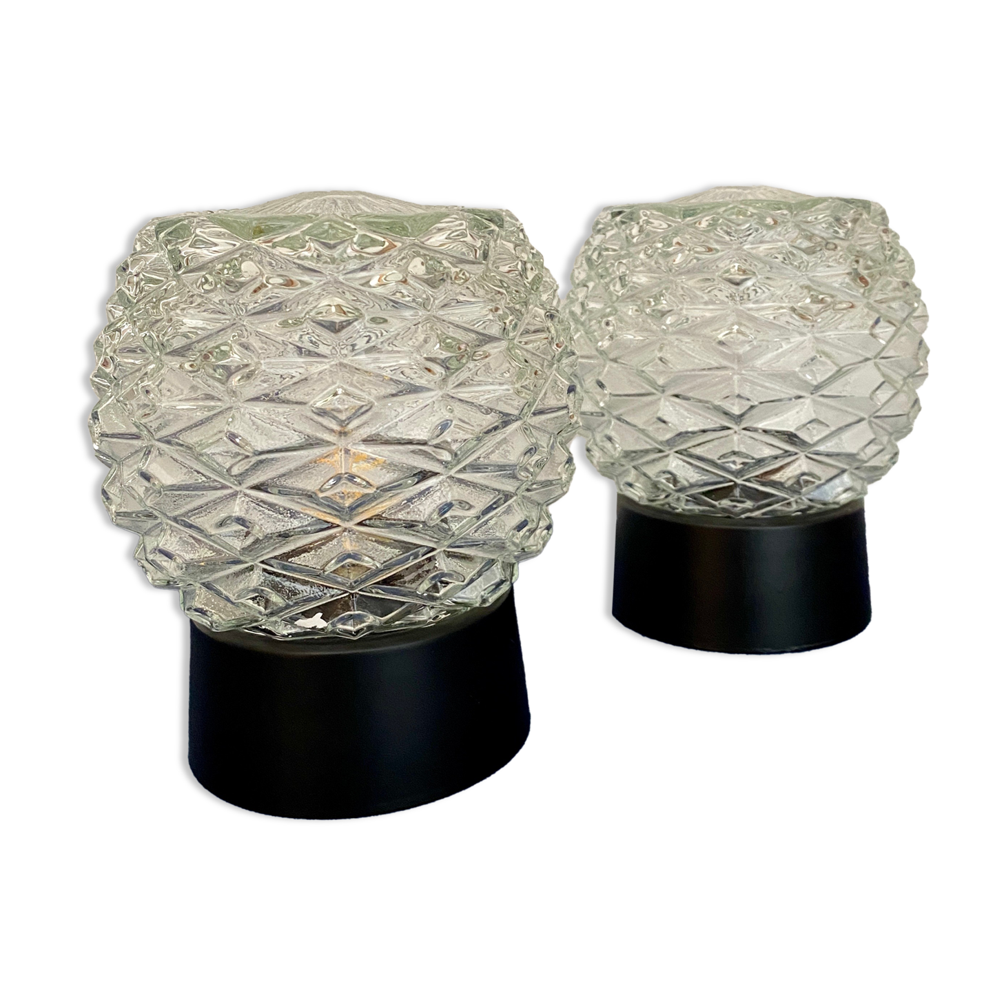 Pair of vintage wall lamps in molded glass and thermoplastic