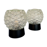 Pair of vintage wall lamps in molded glass and thermoplastic