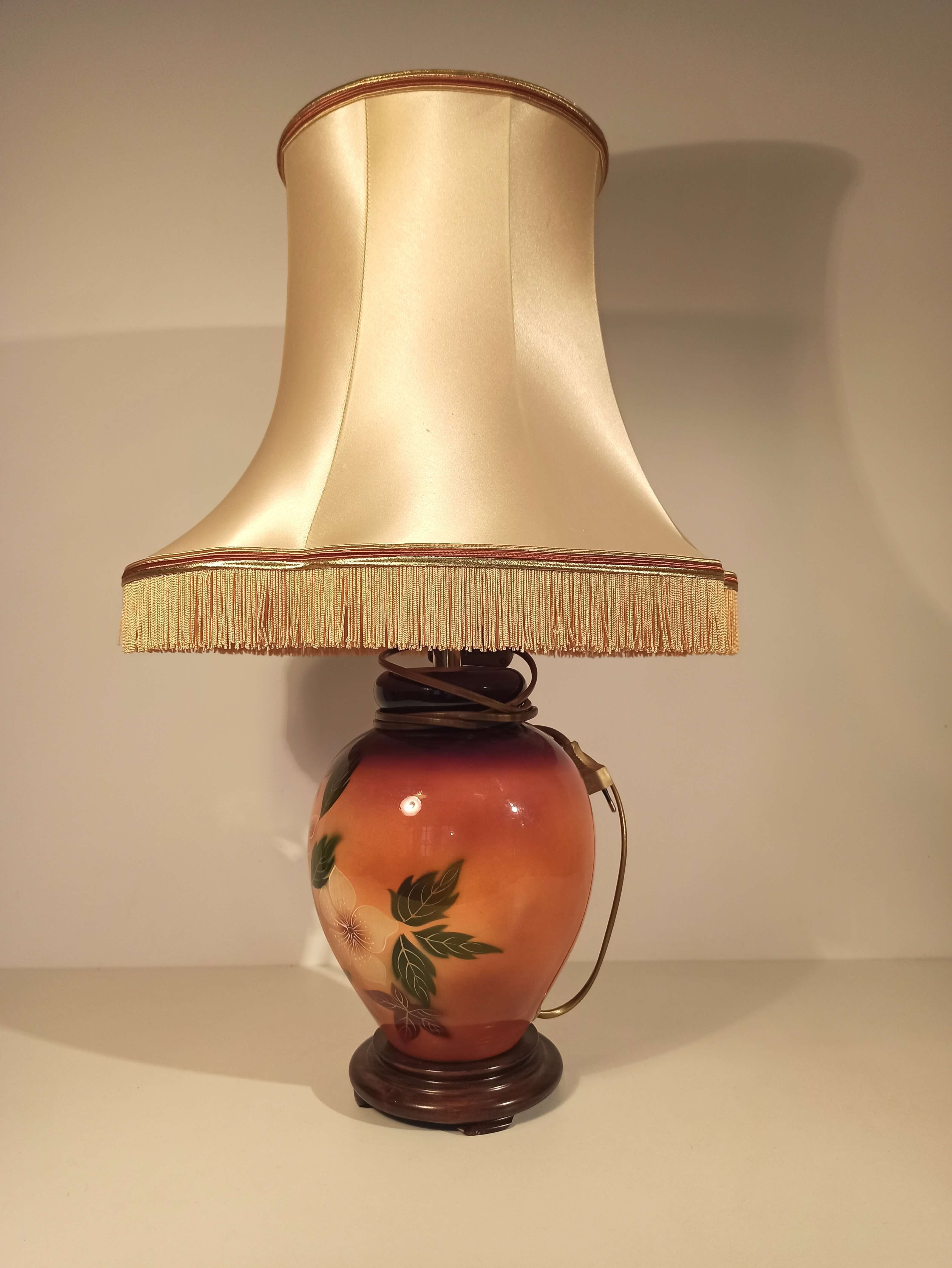 Large lamp to lay ceramic foot varnished orange and brown flowers