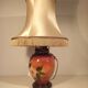 Large lamp to lay ceramic foot varnished orange and brown flowers
