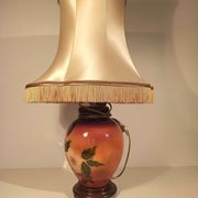 Large lamp to lay ceramic foot varnished orange and brown flowers