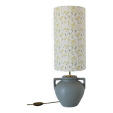 Table lamp, vase base with geometric handles and printed lampshade