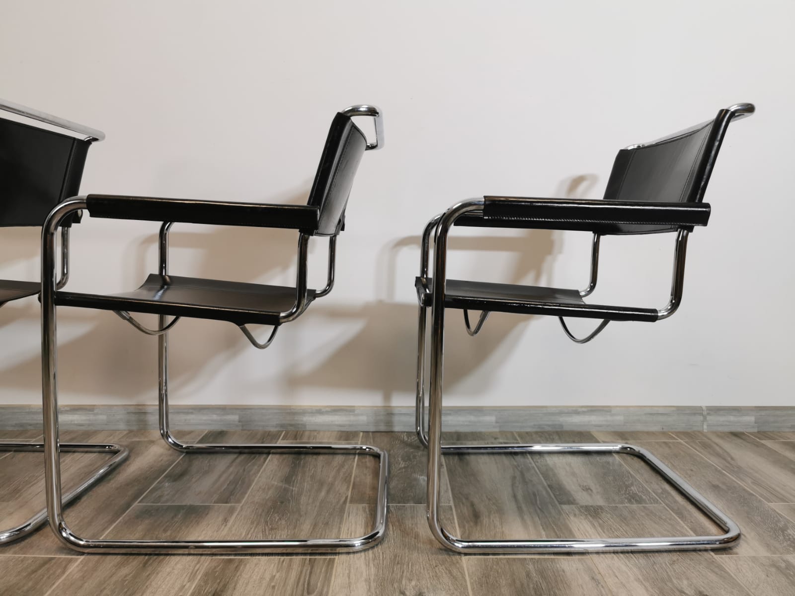 Mid-century chromed leather chairs