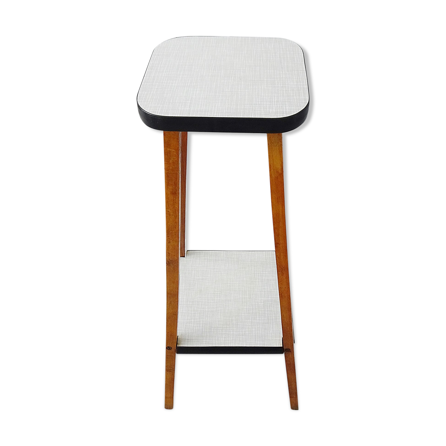 Plant stand made of wood and formica with two shelves, flower column