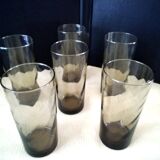 6 Verres couleur fumée Effet torse  Années 70