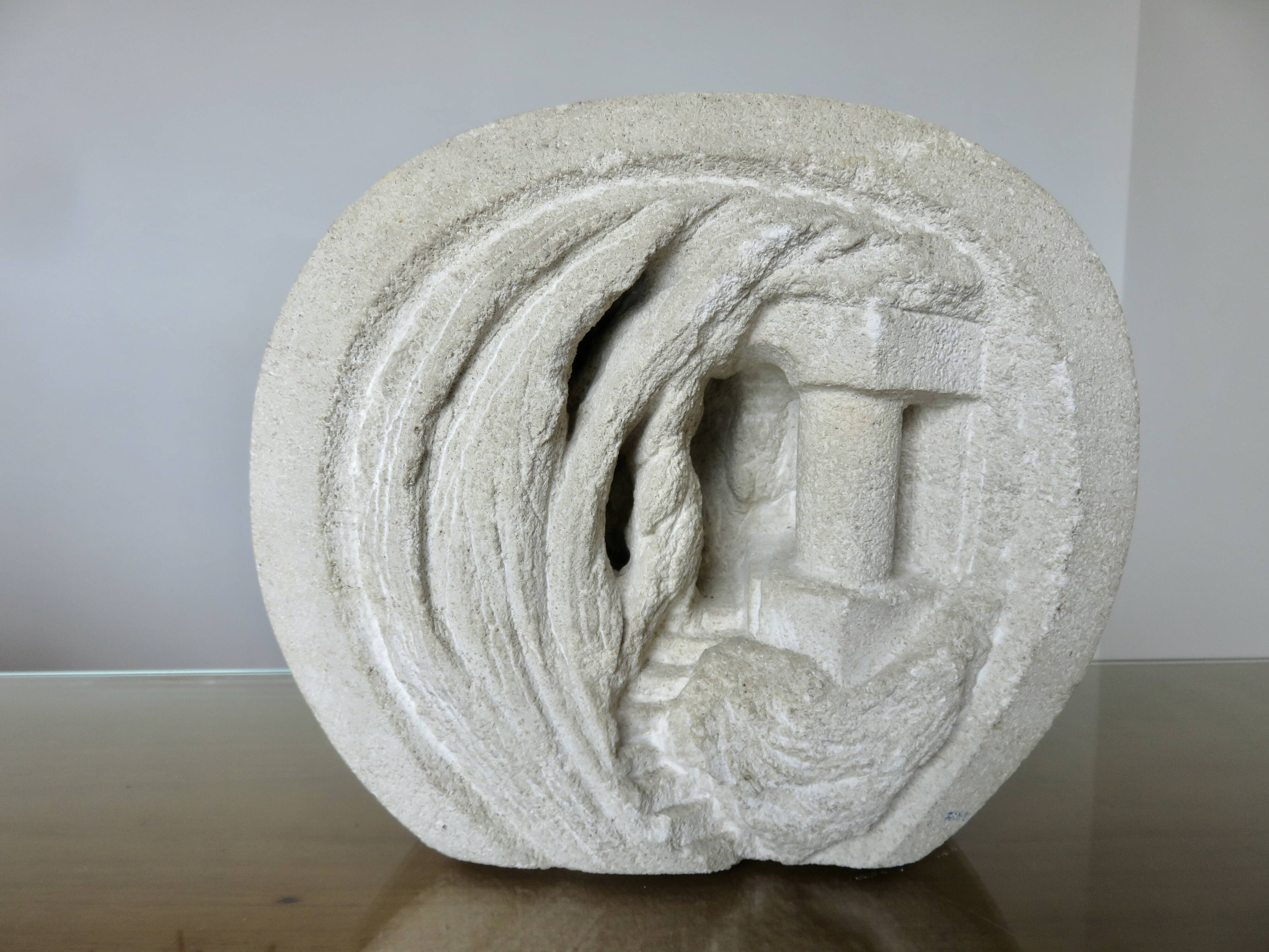 Stone sculpture lamp by Arsène Galisson, signed, 1980