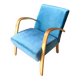Wooden and blue fabric armchair, 1960
