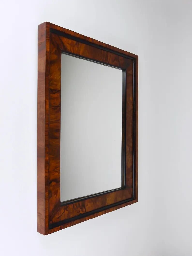 Square Biedermeier Antique 19th Century Walnut Wall Mirror, Vienna, 1850s