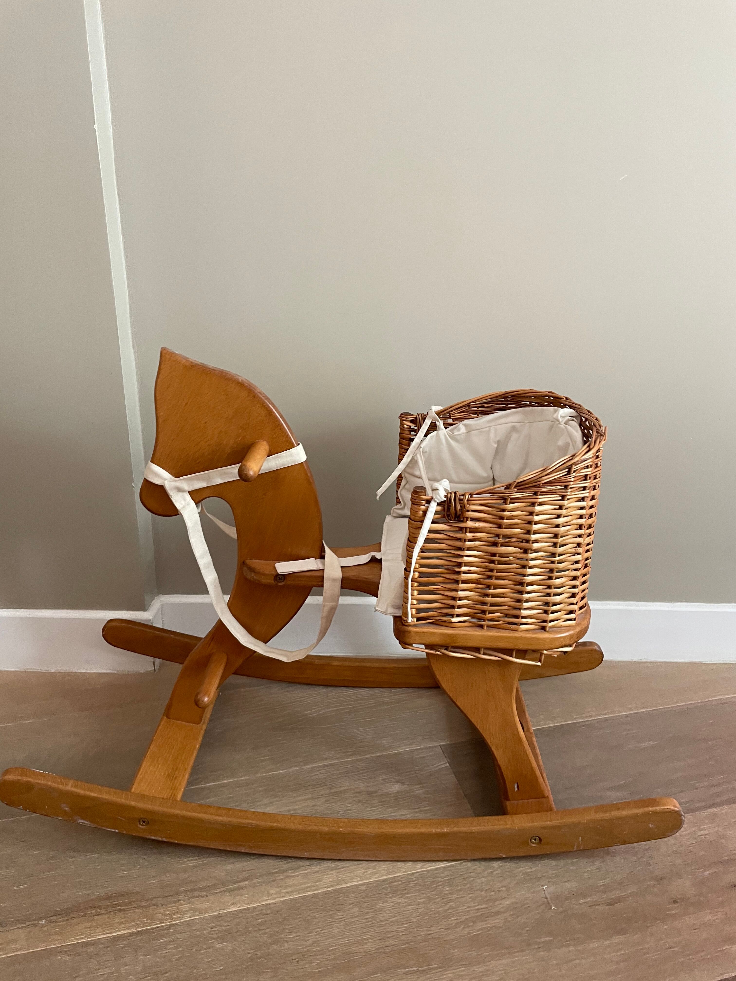 Rocking horse made of wood and wicker
