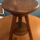 Tabouret tripode en bois année 1970 pivotable et réglable