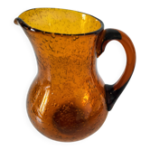 Blown glass pitcher with bubbles from Biot – amber colour