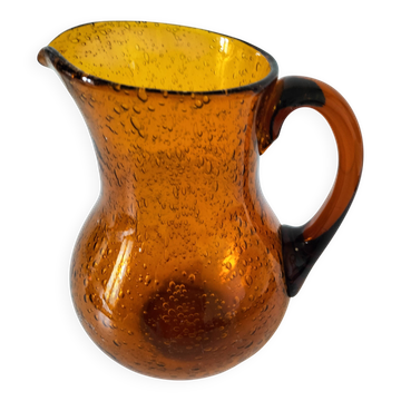 Blown glass pitcher with bubbles from Biot – amber colour