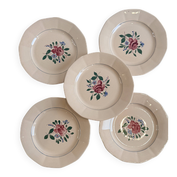 Set of 5 plates - hand-painted - Sarreguemines - Digoin model