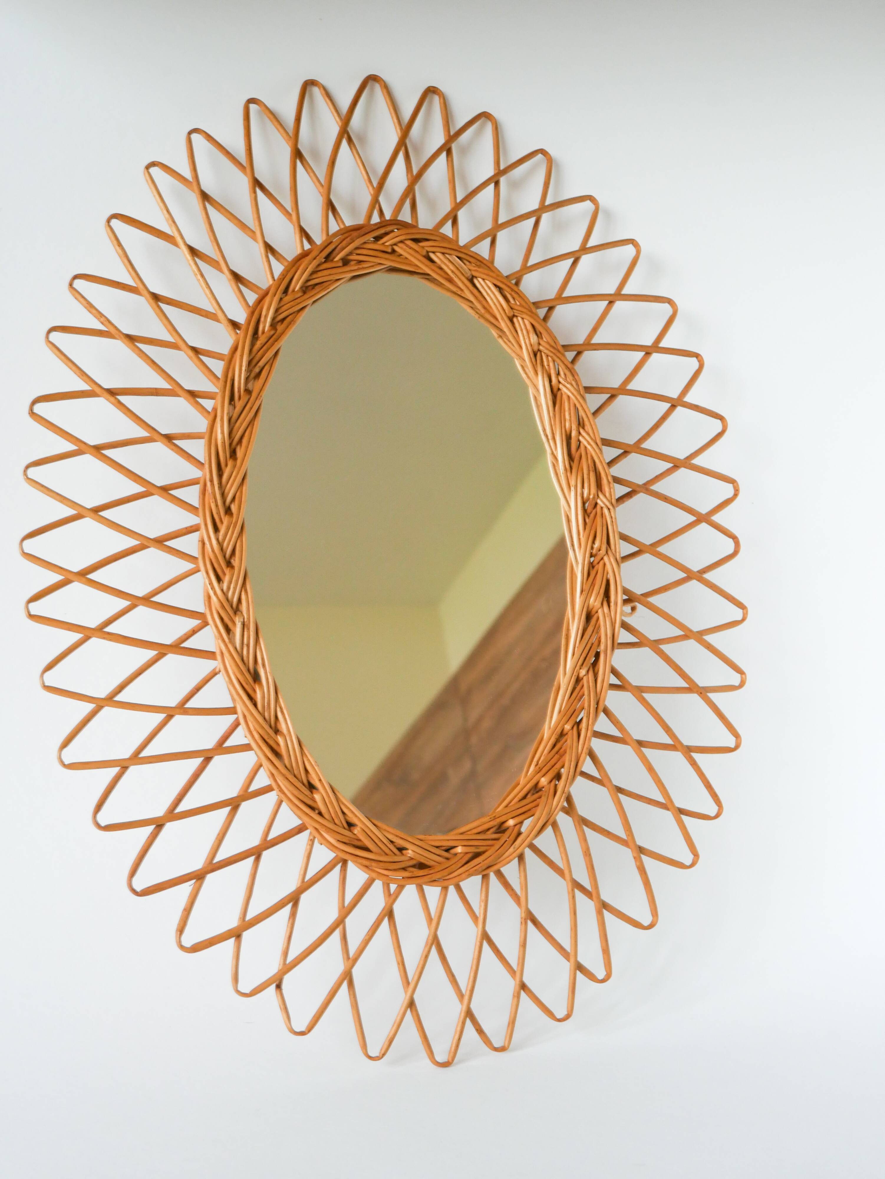 Vintage rattan mirror, 1960s
