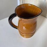 Vintage pitcher carafe Water pot, jug, enamelled ceramic PL France corrugated