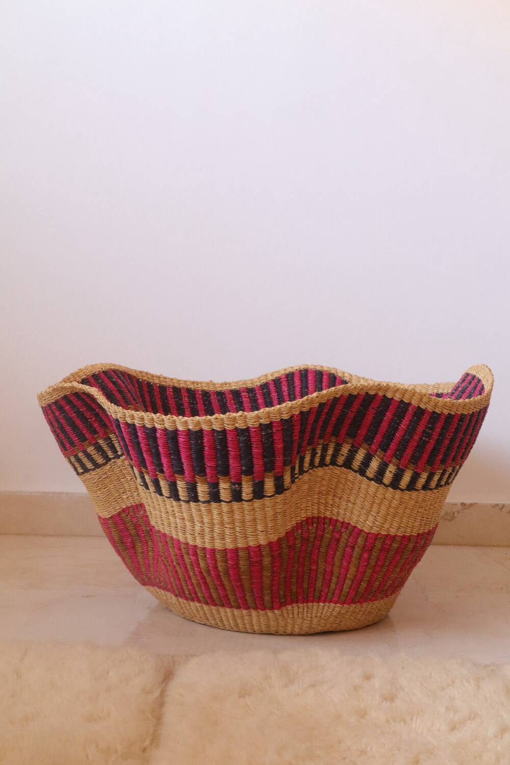 African Bolga Basket Hanging Basket Handmade Colorful Bohemian
