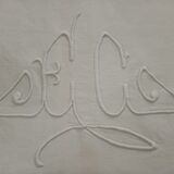 Old embroidered monogram EC métis sheet 300 x 200 cm Art Deco
