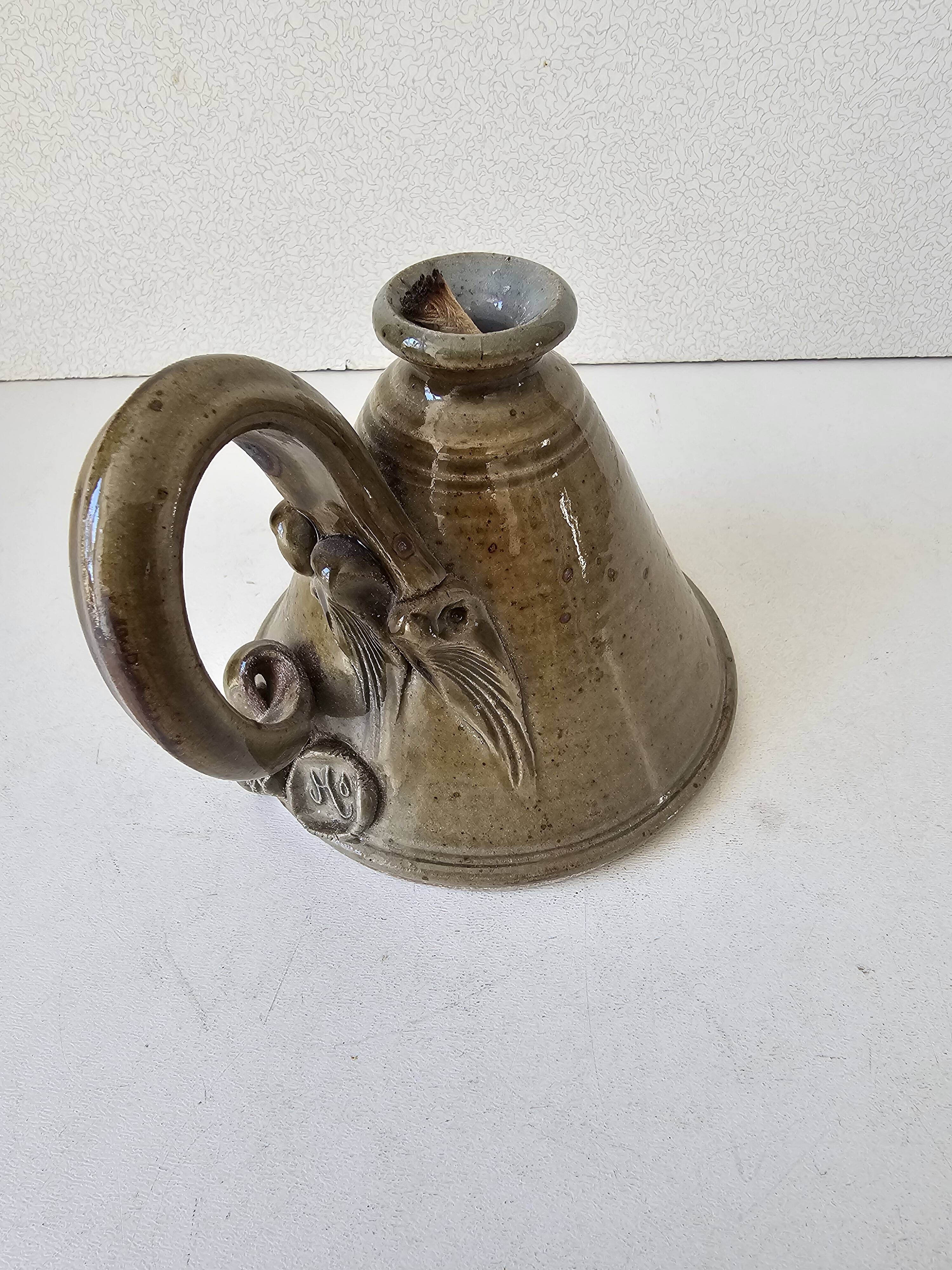 Ceramic candlestick signed Terre du Berry Les Chalets